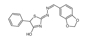 2-[(2E)-2-(1,3-benzodioxol-5-ylmethylidene)hydrazinyl]-5-phenyl-1,3-thiazol-4-one Structure