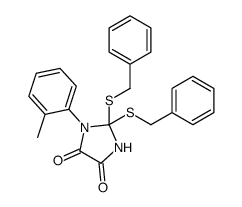 2,2-bis(benzylsulfanyl)-1-(2-methylphenyl)imidazolidine-4,5-dione结构式