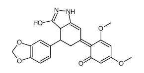 (6E)-4-benzo[1,3]dioxol-5-yl-6-(2,4-dimethoxy-6-oxo-1-cyclohexa-2,4-di enylidene)-2,3a,4,5-tetrahydro-1H-indazol-3-one structure
