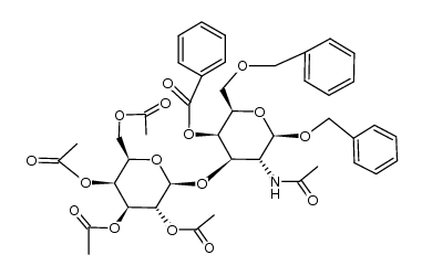 benzyl 2-acetamido-4-O-benzoyl-6-O-benzyl-2-deoxy-3-O-(2,3,4,6,tetra-O-acetyl-β-D-galactopyranosyl)-β-D-galactopyranoside结构式