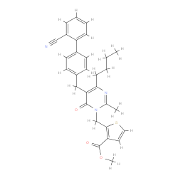 Methyl 2-((4-butyl-5-((2'-cyano-[1,1'-biphenyl]-4-yl)methyl)-2-methyl-6-oxopyrimidin-1(6H)-yl)methyl)thiophene-3-carboxylate structure