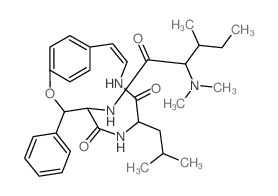 Pentanamide,2-(dimethylamino)-3-methyl-N- [(3R,4S,7S)-7-(2-methylpropyl)-5,8-dioxo-3- phenyl-2-oxa-6,9-diazabicyclo[10.2.2]- hexadeca-10,12,14,15-tetraen-4-yl]-,(2S,- 3R)-结构式