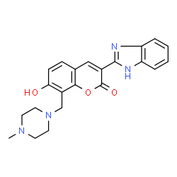 3-(1H-benzo[d]imidazol-2-yl)-7-hydroxy-8-((4-methylpiperazin-1-yl)methyl)-2H-chromen-2-one structure
