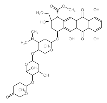 1-Naphthacenecarboxylicacid,2-ethyl-1,2,3,4,6,11-hexahydro-2,5,7,10-tetrahydroxy-6,11-dioxo-4-[[2,3,6-trideoxy-4-O-[2,6-dideoxy-4-O-[(2R,6S)-tetrahydro-6-methyl-5-oxo-2H-pyran-2-yl]-a-L-lyxo-hexopyran Structure
