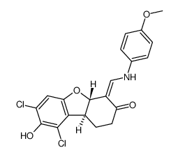 7,9-Dichlor-1,4,4a,9b-tetrahydro-8-hydroxy-4-[(4-methoxyphenylamino)methylen]dibenzo[b,d]furan-3(2H)-on Structure