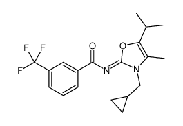 N-[3-(cyclopropylmethyl)-4-methyl-5-propan-2-yl-1,3-oxazol-2-ylidene]-3-(trifluoromethyl)benzamide结构式