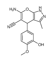 6-Amino-4-(3-hydroxy-4-methoxy-phenyl)-3-methyl-1,4-dihydro-pyrano[2,3-c]pyrazole-5-carbonitrile Structure