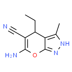 Pyrano[2,3-c]pyrazole-5-carbonitrile, 6-amino-4-ethyl-1,4-dihydro-3-methyl- (9CI) picture