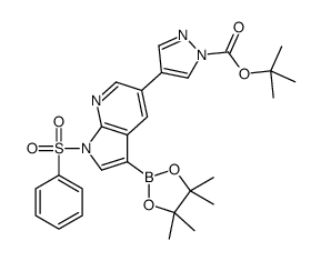 2-Methyl-2-propanyl 4-[1-(phenylsulfonyl)-3-(4,4,5,5-tetramethyl- 1,3,2-dioxaborolan-2-yl)-1H-pyrrolo[2,3-b]pyridin-5-yl]-1H-pyrazo le-1-carboxylate Structure