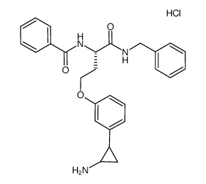 N-((2S)-4-(3-(2-aminocyclopropyl)phenoxy)-1-(benzylamino)-1-oxobutan-2-yl)benzamidehydrochloride Structure