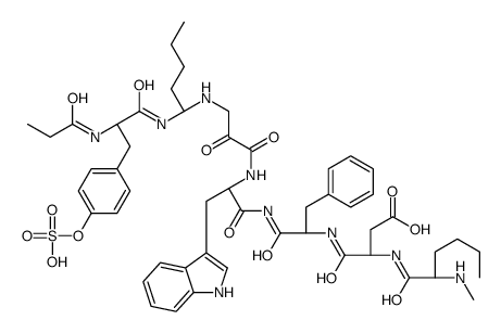 (3S)-4-[[(2S)-1-[[(2S)-3-(1H-indol-3-yl)-2-[[2-oxo-3-[[(1S)-1-[[(2S)-2-(2,2,3,3,3-pentatritiopropanoylamino)-3-(4-sulfooxyphenyl)propanoyl]amino]pentyl]amino]propanoyl]amino]propanoyl]amino]-1-oxo-3-phenylpropan-2-yl]amino]-3-[[(2S)-2-(methylamino)hexanoy结构式