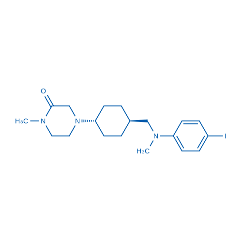 4-((1r,4r)-4-(((4-iodophenyl)(methyl)amino)methyl)cyclohexyl)-1-methylpiperazin-2-one structure