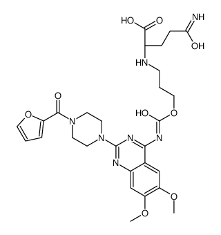 poly-N(5)-(3-hydroxypropylglutamine)-prazosin carbamate structure