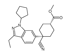trans-4-cyano-4-(1-cyclopentyl-3-ethyl-1H-indazol-6-yl)-cyclohexanecarboxylic acid methyl ester Structure