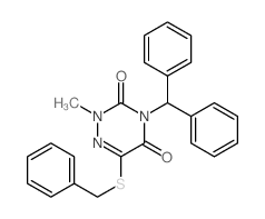 4-benzhydryl-6-benzylsulfanyl-2-methyl-1,2,4-triazine-3,5-dione结构式
