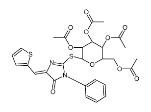 3-phenyl-5-(2-thienylmethylene)-2-(2,3,4,6-tetra-O-acetylglucopyranosyl)-2-thiohydantoin结构式