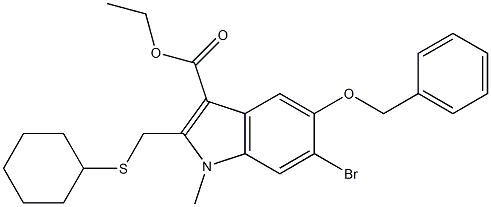 乙基 5-(苄氧基)-6-溴-2-((环己基硫代)甲基)-1-甲基-1H-吲哚-3-羧酸酯结构式