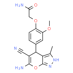 2-[4-(6-amino-5-cyano-3-methyl-1,4-dihydropyrano[2,3-c]pyrazol-4-yl)-2-methoxyphenoxy]acetamide Structure