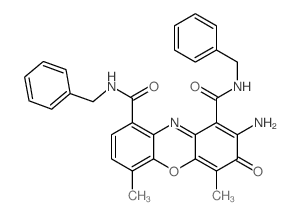2-amino-N,N-dibenzyl-4,6-dimethyl-3-oxo-phenoxazine-1,9-dicarboxamide structure