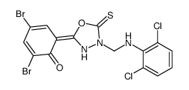 1,3,4-Oxadiazole-2(3H)-thione, 5-(3,5-dibromo-2-hydroxyphenyl)-3-(((2, 6-dichlorophenyl)amino)methyl)- structure