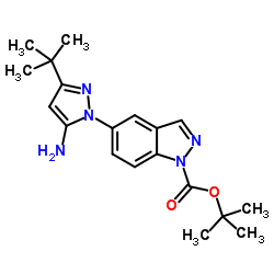 2-Methyl-2-propanyl 5-[5-amino-3-(2-methyl-2-propanyl)-1H-pyrazol-1-yl]-1H-indazole-1-carboxylate Structure