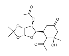 3-O-acetyl-4-(6-acetyl-5-hydroxy-5-methyl-3-oxocyclohexyl)-1,2-O-isopropylidene-α-D-threofuranose结构式