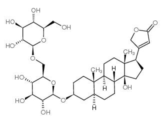 Card-20(22)-enolide,3-[(2-O-b-D-glucopyranosyl-b-D-glucopyranosyl)oxy]-14-hydroxy-,(3b,5a)- (9CI)结构式