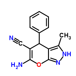 6-AMINO-3-METHYL-4-PHENYL-2,4-DIHYDRO-PYRANO[2,3-C]PYRAZOLE-5-CARBONITRILE结构式