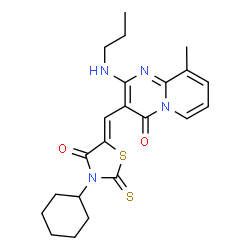 (Z)-3-cyclohexyl-5-((9-methyl-4-oxo-2-(propylamino)-4H-pyrido[1,2-a]pyrimidin-3-yl)methylene)-2-thioxothiazolidin-4-one Structure