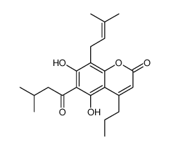 4-Propyl-5,7-dihydroxy-6-(3-methylbutanoyl)-8-(3-methyl-2-butenyl)-2H-1-benzopyran-2-one结构式