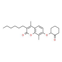 3-hexyl-4,8-dimethyl-7-(2-oxocyclohexyl)oxychromen-2-one结构式