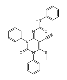 1-(5-cyano-6-(methylthio)-2-oxo-1,3-diphenyl-2,3-dihydropyrimidin-4(1H)-ylidene)-3-phenylurea结构式