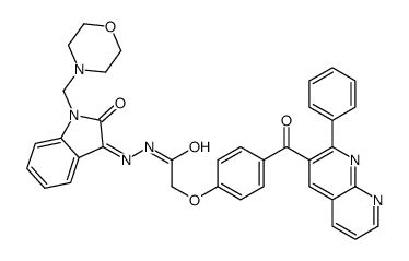 N-[(Z)-[1-(morpholin-4-ylmethyl)-2-oxoindol-3-ylidene]amino]-2-[4-(2-phenyl-1,8-naphthyridine-3-carbonyl)phenoxy]acetamide结构式