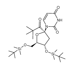 1-((2S,4S,5R)-4-((tert-butyldimethylsilyl)oxy)-5-(((tert-butyldimethylsilyl)oxy)methyl)-2-pivaloyltetrahydrofuran-2-yl)pyrimidine-2,4(1H,3H)-dione结构式