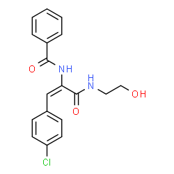 (E)-N-(1-(4-chlorophenyl)-3-((2-hydroxyethyl)amino)-3-oxoprop-1-en-2-yl)benzamide结构式