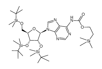 2',3',5'-tris-O-(tert-butyldimethylsilyl)-6-N-(2-trimethylsilylethoxycarbonyl)adenosine Structure