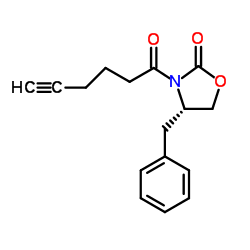 (4S)-3-hex-5-ynoyl-4-benzyl-1,3-oxazolidin-2-one结构式