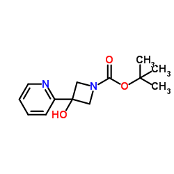2-Methyl-2-propanyl 3-hydroxy-3-(2-pyridinyl)-1-azetidinecarboxylate结构式