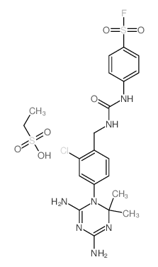 Ethanesulfonic acid, compd. with 4-[[[[[2-chloro-4- (4,6-diamino-2,2-dimethyl-1,3, 5-triazin-1(2H)-yl)phenyl]methyl]amino]carbonyl]amino]benzenesulfo nyl fluoride (1:1) picture