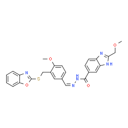 1H-Benzimidazole-5-carboxylicacid,2-(methoxymethyl)-,[[3-[(2-benzoxazolylthio)methyl]-4-methoxyphenyl]methylene]hydrazide(9CI) Structure