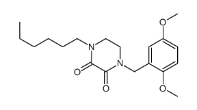 1-[(2,5-dimethoxyphenyl)methyl]-4-hexyl-piperazine-2,3-dione结构式