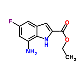 Ethyl 7-amino-5-fluoro-1H-indole-2-carboxylate结构式