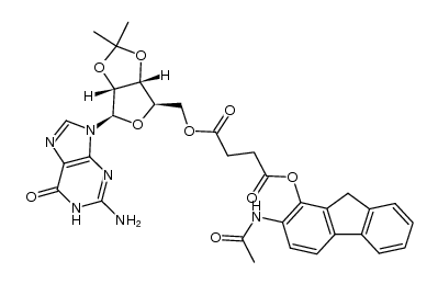 2-acetamido-9H-fluoren-1-yl (((3aR,4R,6R,6aR)-6-(2-amino-6-oxo-1H-purin-9(6H)-yl)-2,2-dimethyltetrahydrofuro[3,4-d][1,3]dioxol-4-yl)methyl) succinate结构式