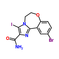 10-Bromo-3-iodo-5,6-dihydroimidazo[1,2-d][1,4]benzoxazepine-2-carboxamide结构式