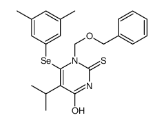 6-(3,5-dimethylphenyl)selanyl-1-(phenylmethoxymethyl)-5-propan-2-yl-2-sulfanylidenepyrimidin-4-one Structure