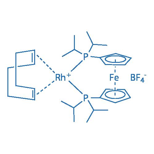 1,1'-Bis(di-i-propylphosphino)ferrocene(1,5-cyclooctadiene)rhodium(I) tetrafluoroborate structure