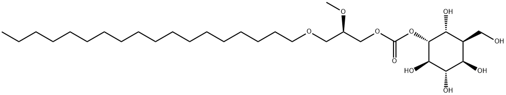 L-chiro-Inositol, 1-deoxy-1-(hydroxymethyl)-, 5-(2R)-2-methoxy-3-(octadecyloxy)propyl carbonate结构式