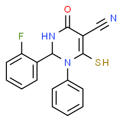 2-(2-Fluoro-phenyl)-6-mercapto-4-oxo-1-phenyl-1,2,3,4-tetrahydro-pyrimidine-5-carbonitrile结构式