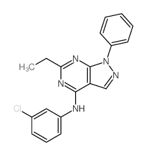N-(3-chlorophenyl)-3-ethyl-9-phenyl-2,4,8,9-tetrazabicyclo[4.3.0]nona-1,3,5,7-tetraen-5-amine Structure