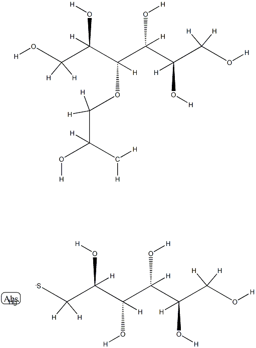 3-O-[2-Hydroxy-3-[[(1-deoxy-D-mannitol-1-yl)thio]mercurio(II)]propyl]-D-mannitol结构式